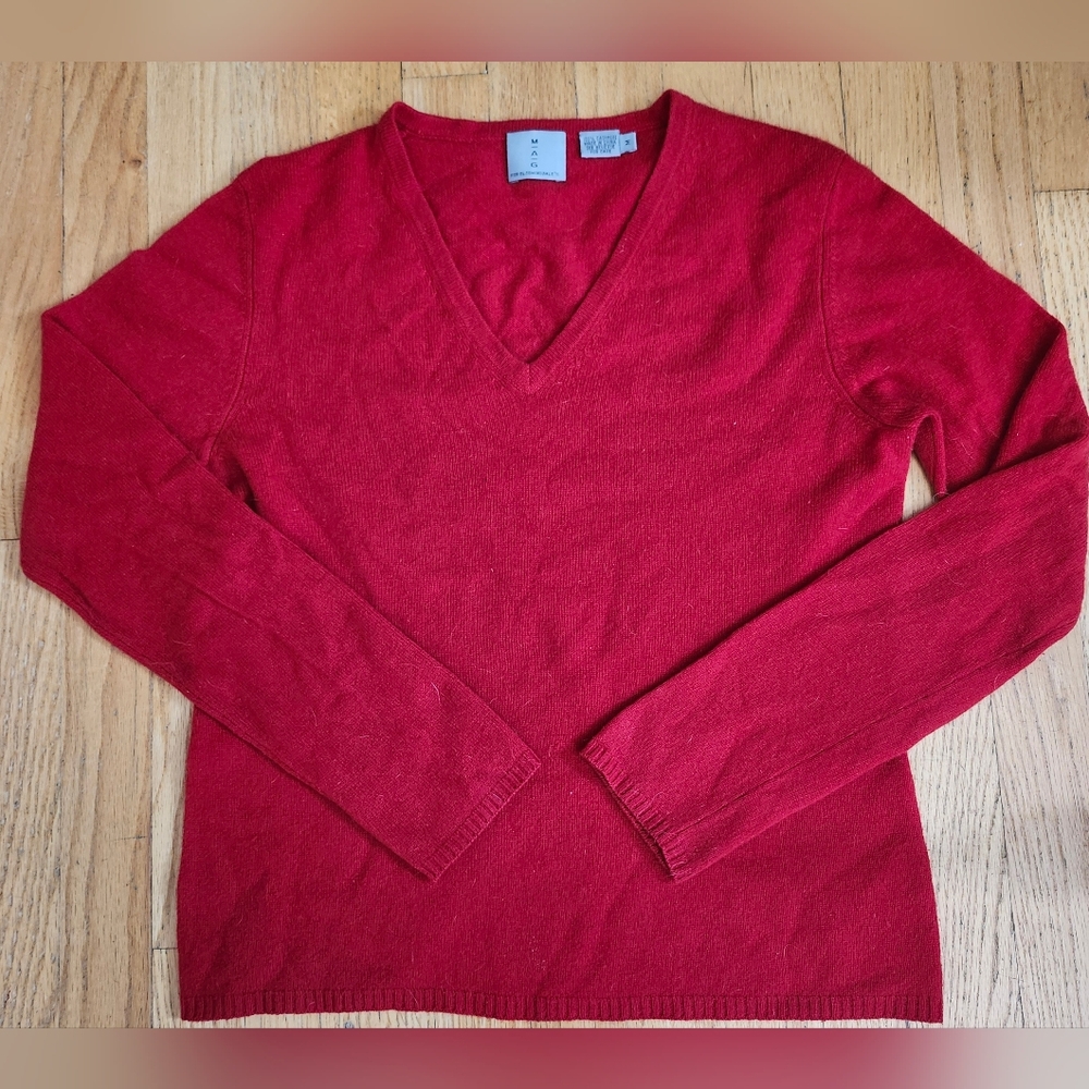 Cashmere V Neck Sweater in Red by MAG for Bloomingdale's